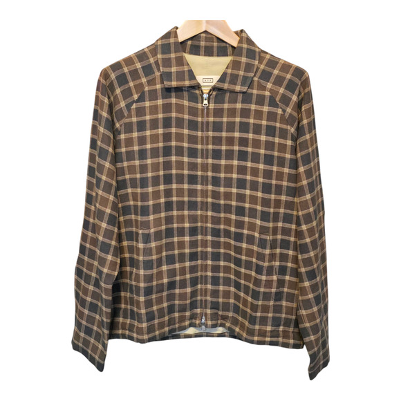 AYR Jacket Mens Size Large Brown Plaid The Club Cafe Linen Blend Lined Classic - Picture 1 of 14